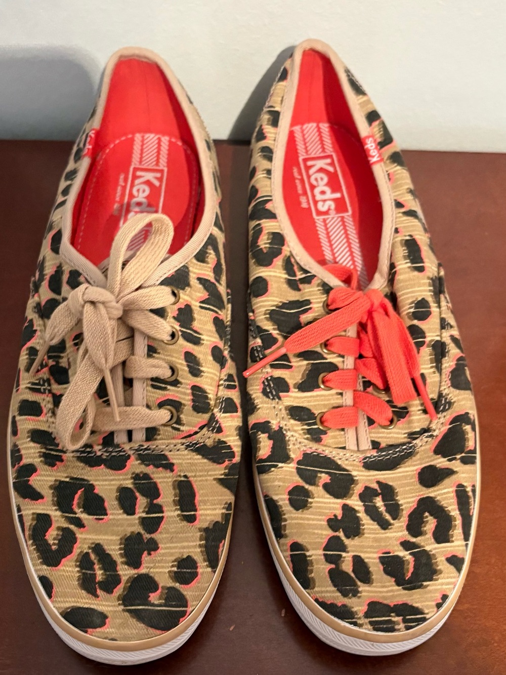 KEDS Women's Champion Tan Leopard Printed Lace-up Sneakers size US 9.5